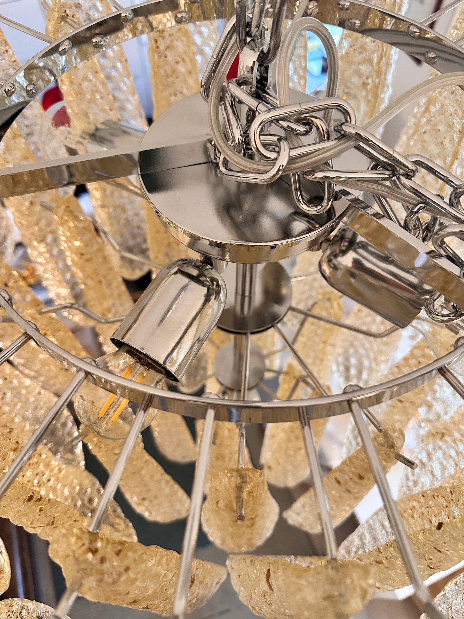 Venetian Amber "Conchiglie" Murano Glass Chrome Chandelier - 2