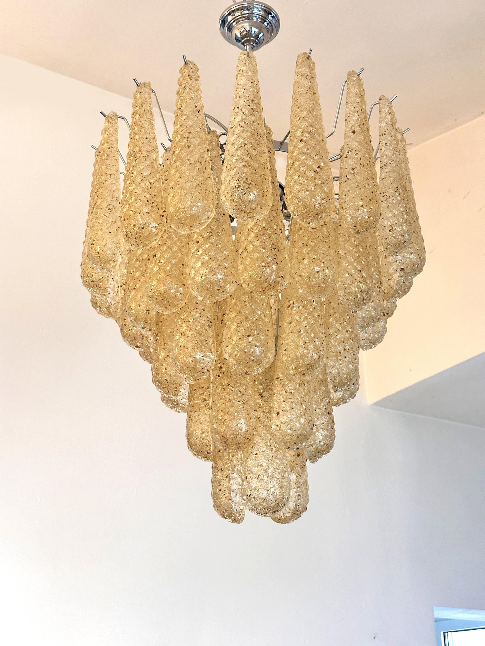 Venetian Amber "Conchiglie" Murano Glass Chrome Chandelier - 5