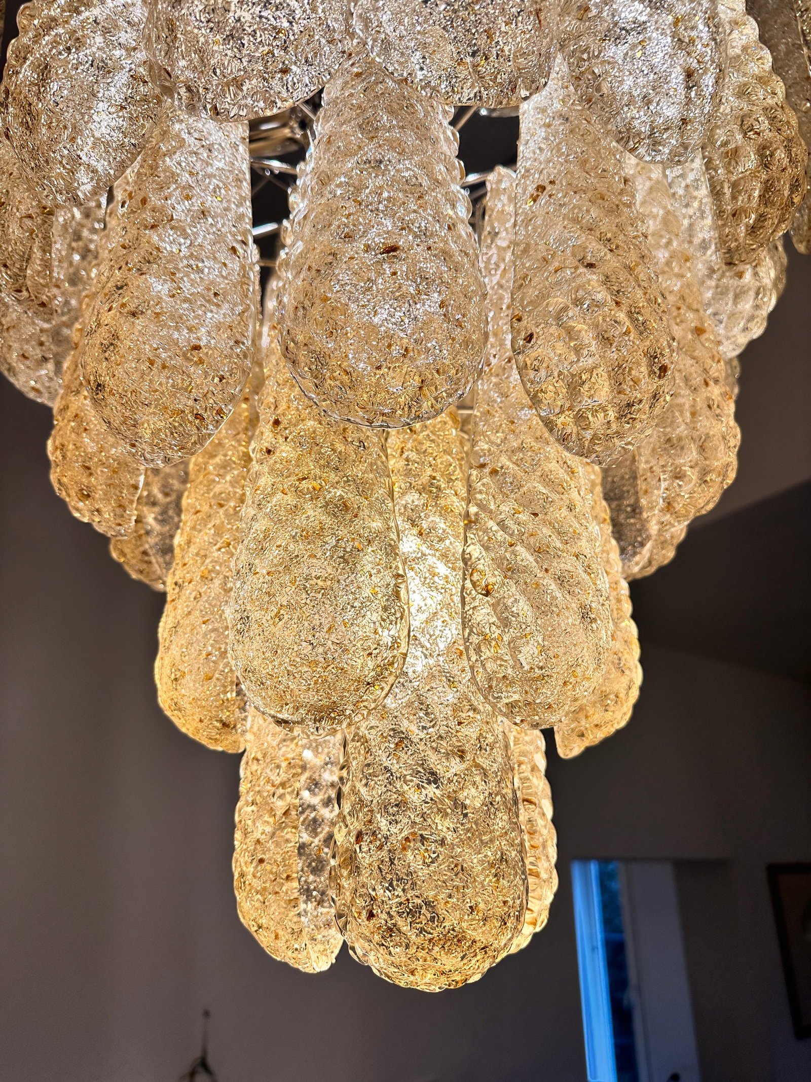 Venetian Amber "Conchiglie" Murano Glass Chrome Chandelier - 6