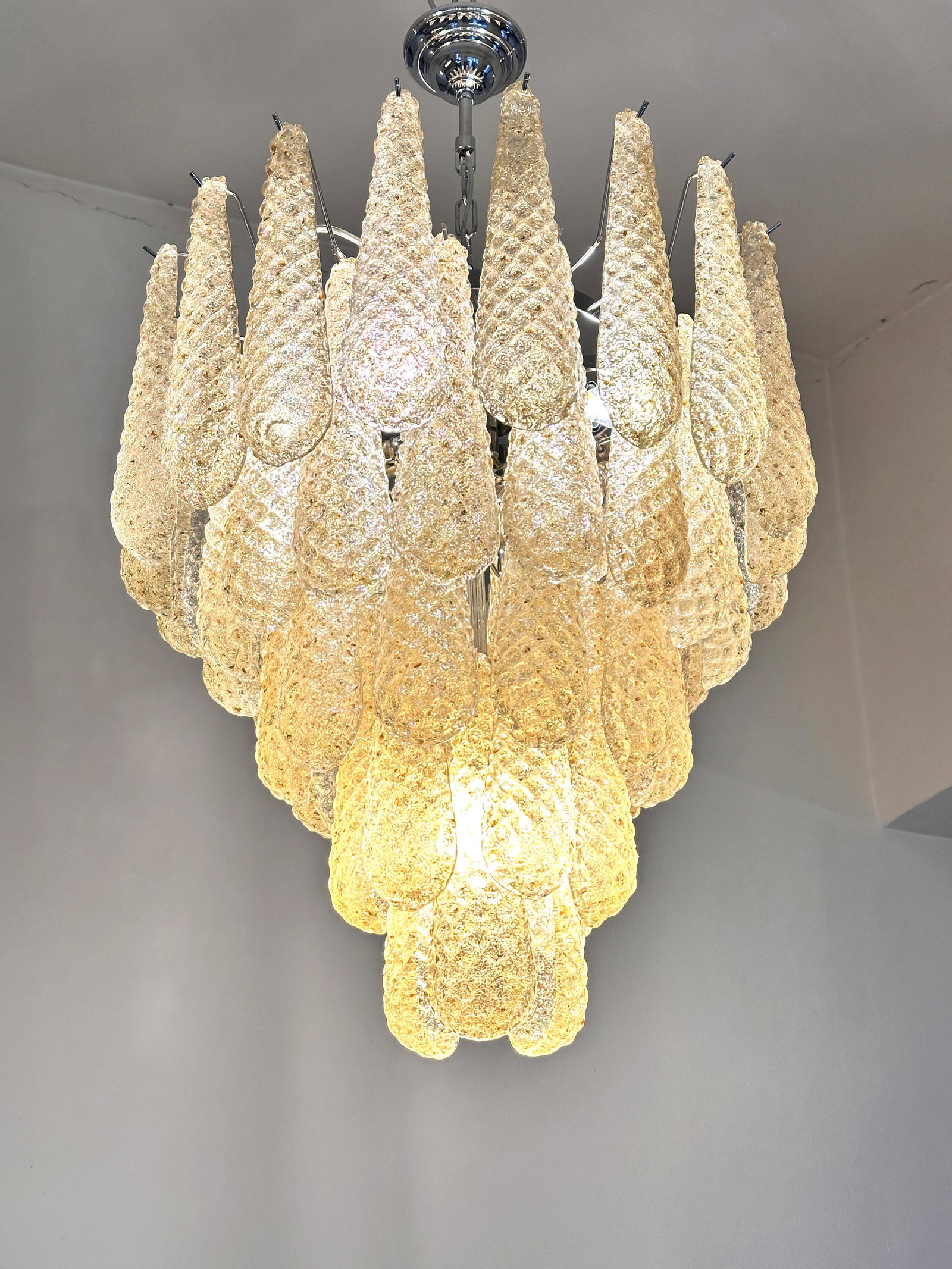 Venetian Amber "Conchiglie" Murano Glass Chrome Chandelier - 7