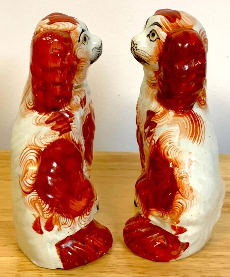19th Century Red Staffordshire Spaniels - a Pair - 4