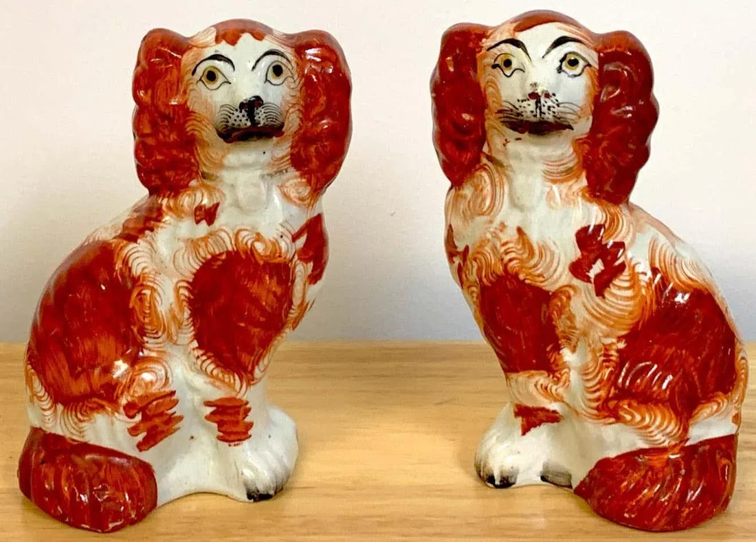 19th Century Red Staffordshire Spaniels - a Pair - 5