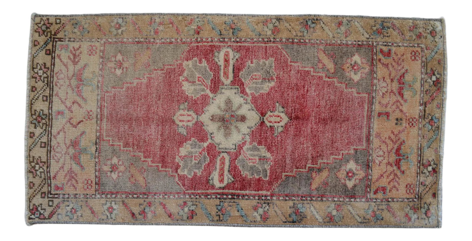 1970s Vintage Hand Knotted Small Rug, Kitchen, Bath Entry Decor 2x3 Ft Approx: This vintage Oushak mat brings a touch of sun-faded elegance to any small corner, featuring a beautifully weathered aesthetic that only decades of time can create. Its soft, muted palette makes it an