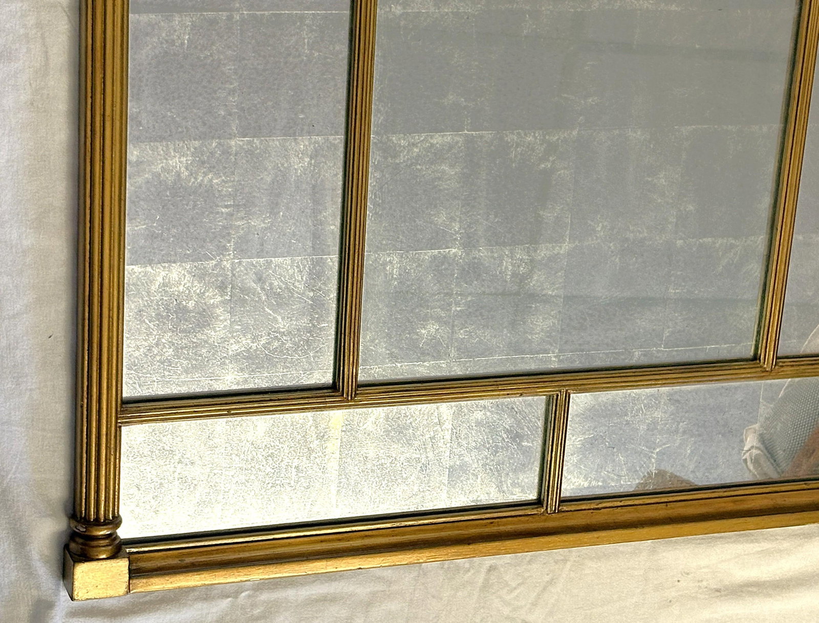 Vintage Bernhardt Large Paneled Gold Painted Wood Frame and Silver Leaf Mirror - 10