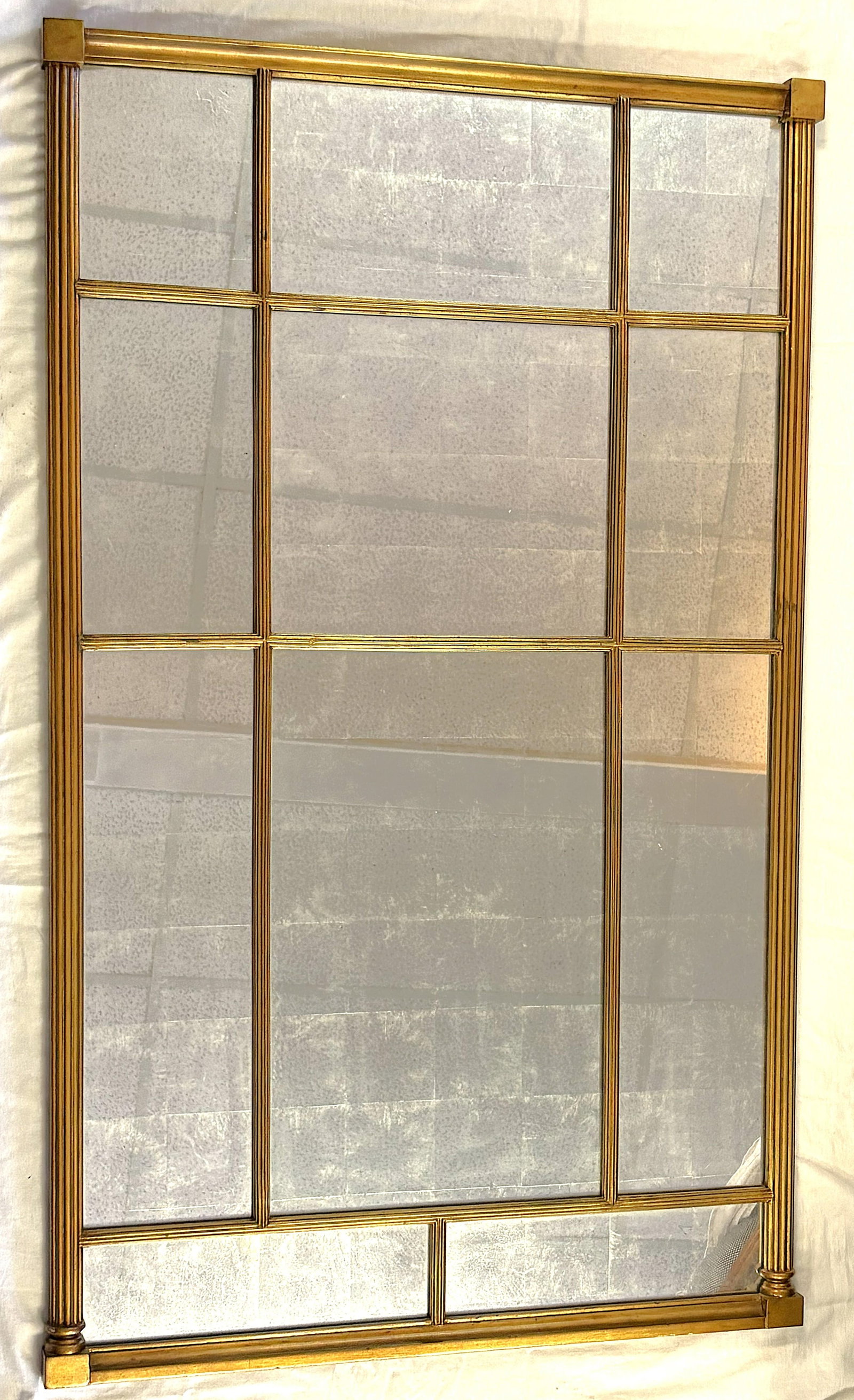 Vintage Bernhardt Large Paneled Gold Painted Wood Frame and Silver Leaf Mirror - 2