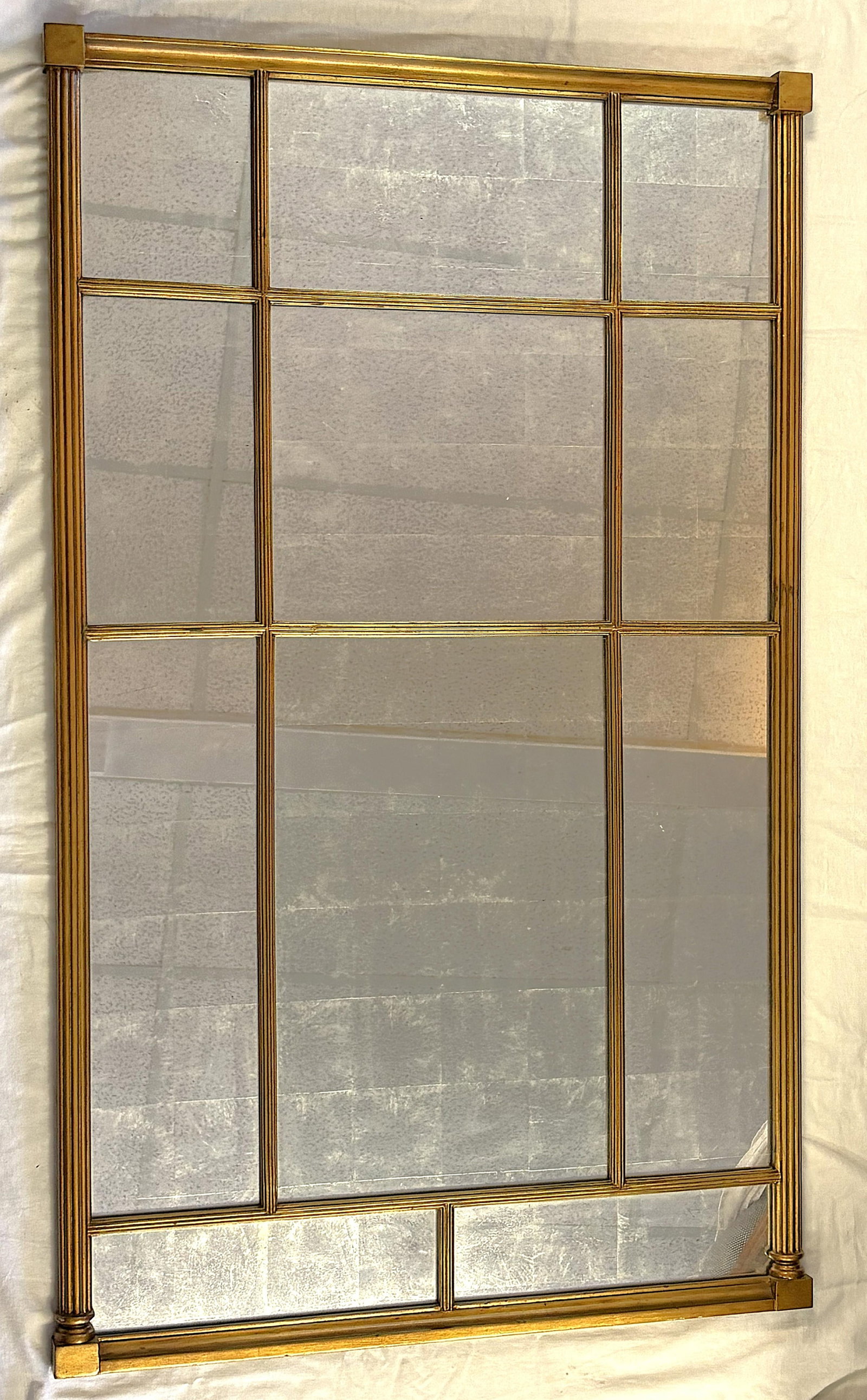 Vintage Bernhardt Large Paneled Gold Painted Wood Frame and Silver Leaf Mirror - 3