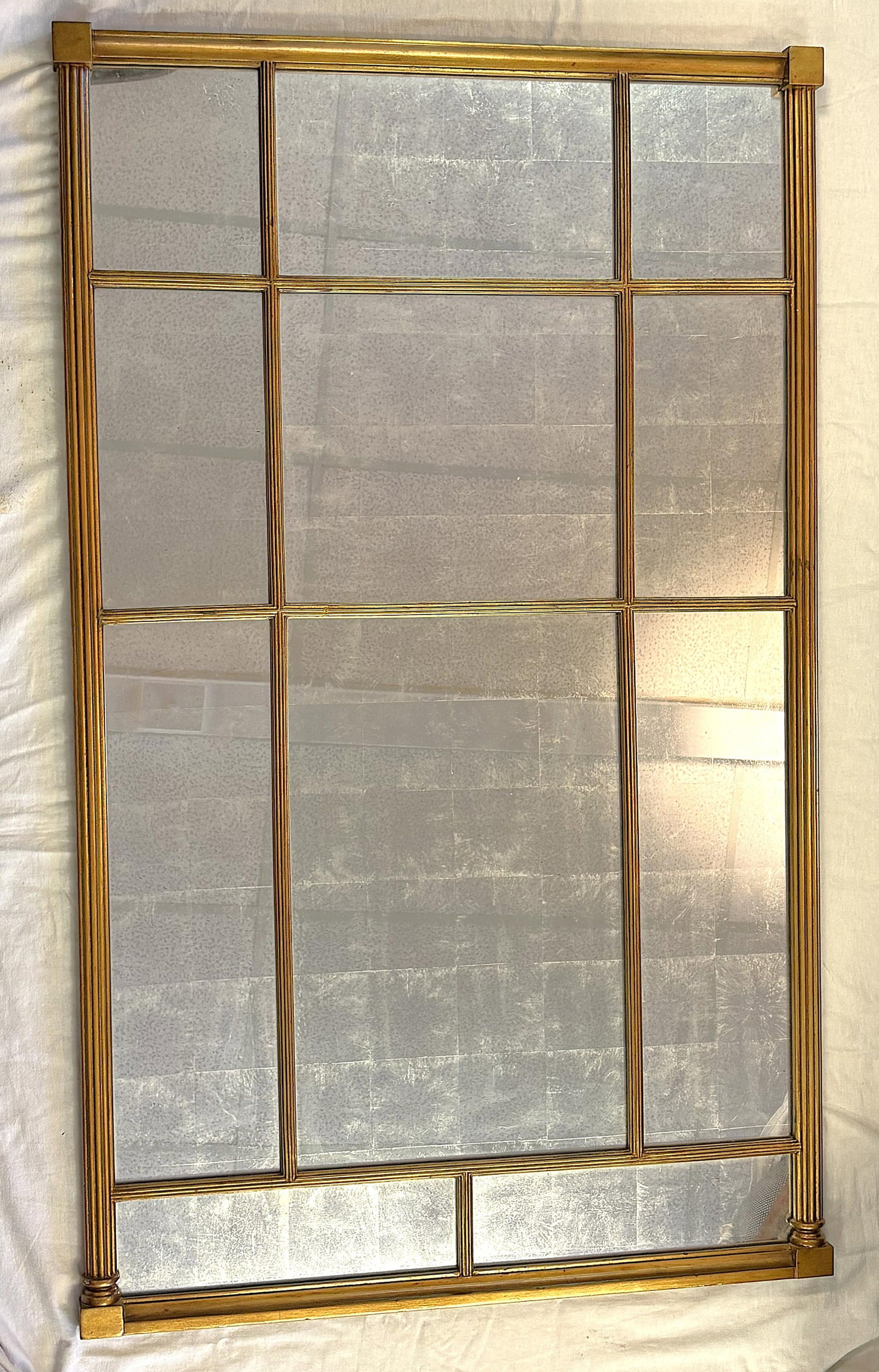 Vintage Bernhardt Large Paneled Gold Painted Wood Frame and Silver Leaf Mirror - 6