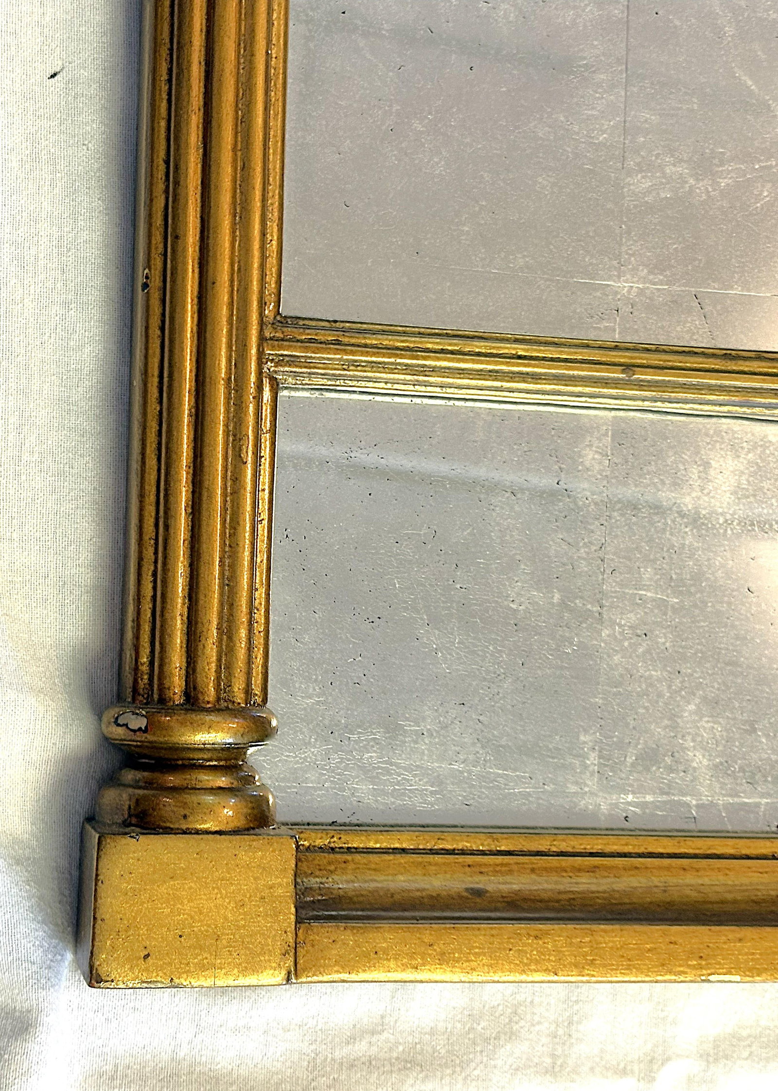 Vintage Bernhardt Large Paneled Gold Painted Wood Frame and Silver Leaf Mirror - 7