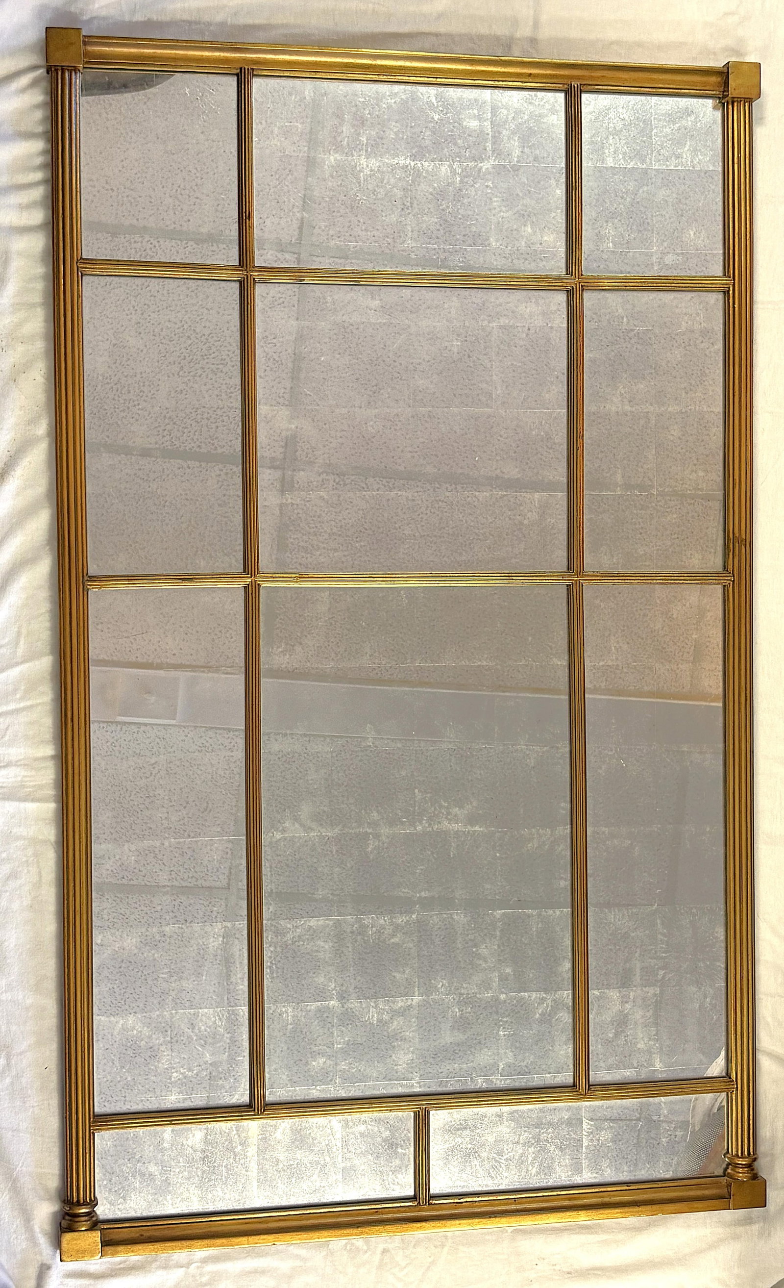 Vintage Bernhardt Large Paneled Gold Painted Wood Frame and Silver Leaf Mirror - 9