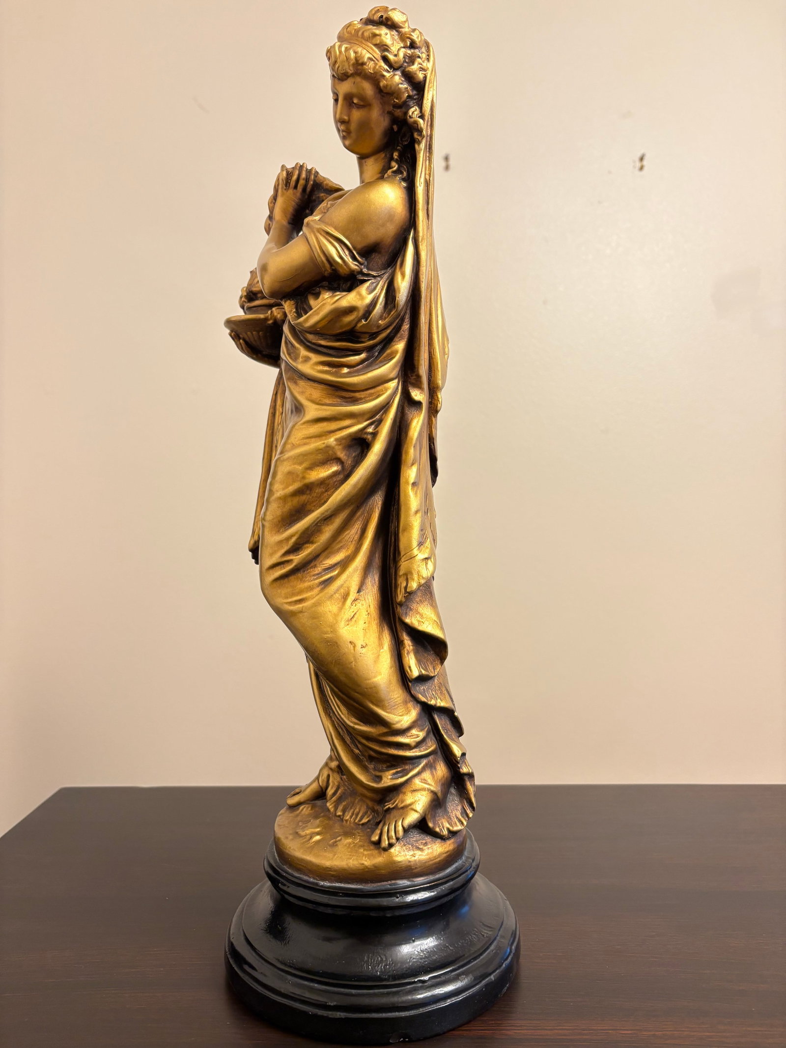 Vintage Pair Gold Signed Norwal Chalkware Grecian Lady Sculptures - 7