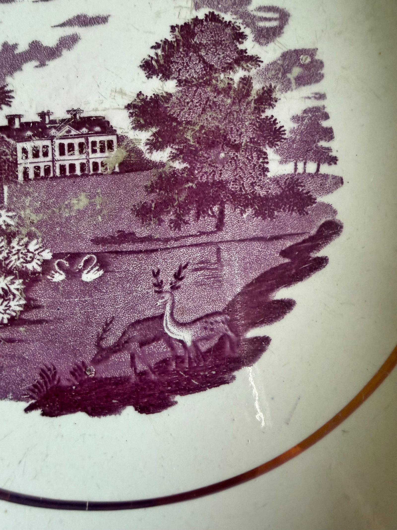 Rare Antique Pink Lustre and Bat Printed Pearlware Low Serving Bowl, Attributed to Thomas Wolfe, Cir - 10