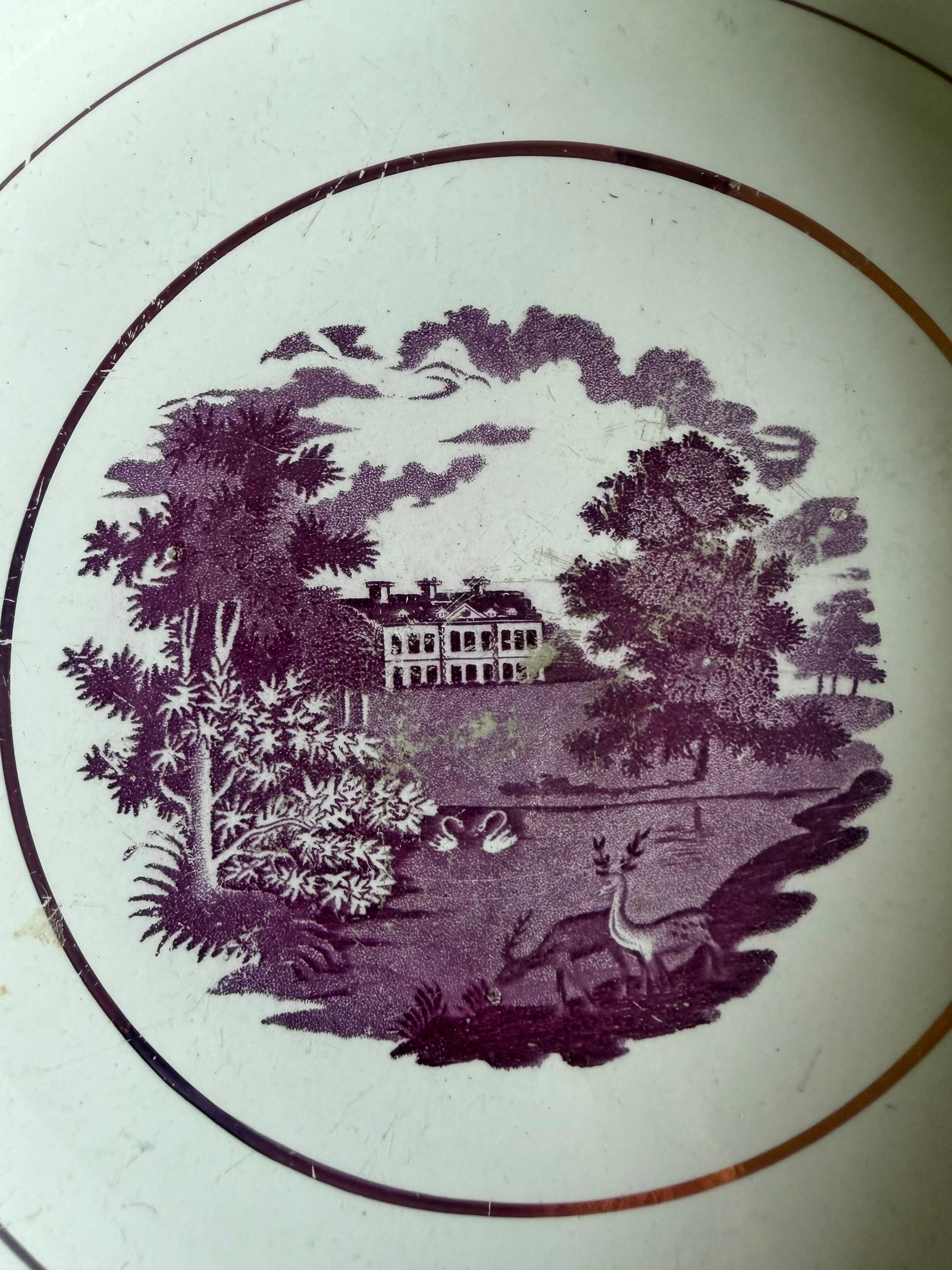Rare Antique Pink Lustre and Bat Printed Pearlware Low Serving Bowl, Attributed to Thomas Wolfe, Cir - 3