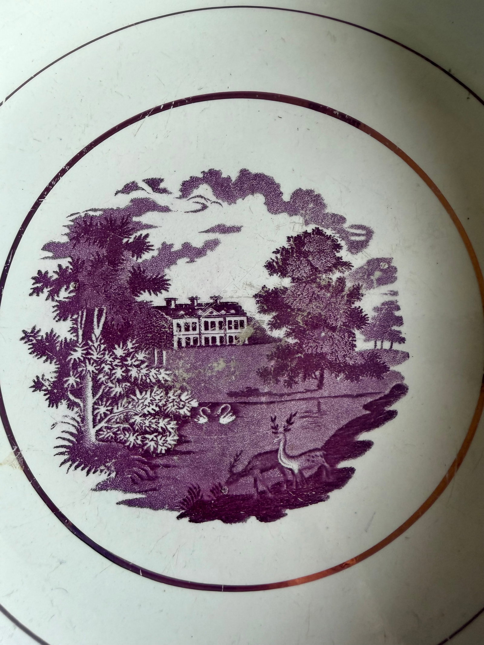 Rare Antique Pink Lustre and Bat Printed Pearlware Low Serving Bowl, Attributed to Thomas Wolfe, Cir - 4