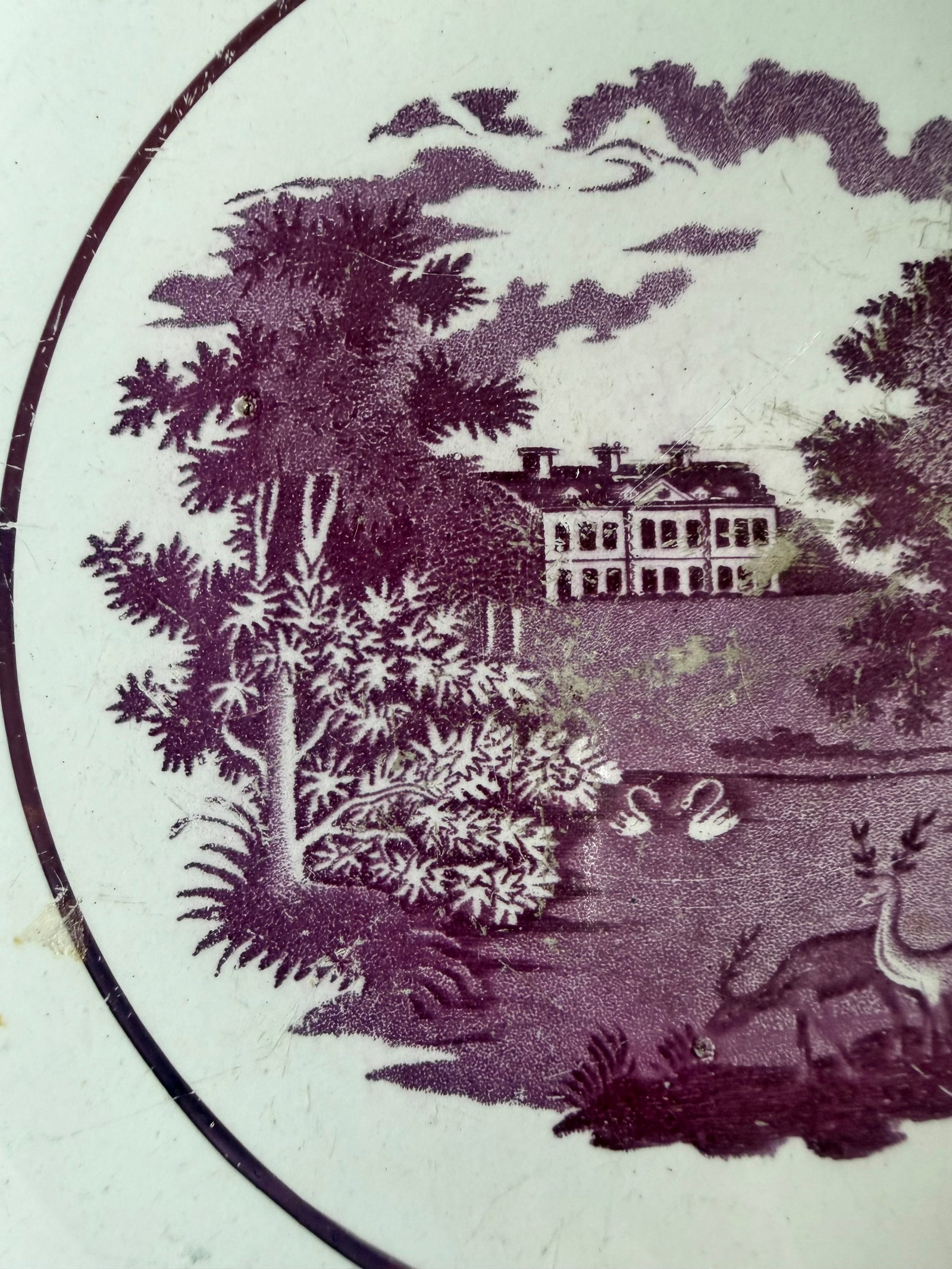 Rare Antique Pink Lustre and Bat Printed Pearlware Low Serving Bowl, Attributed to Thomas Wolfe, Cir - 5