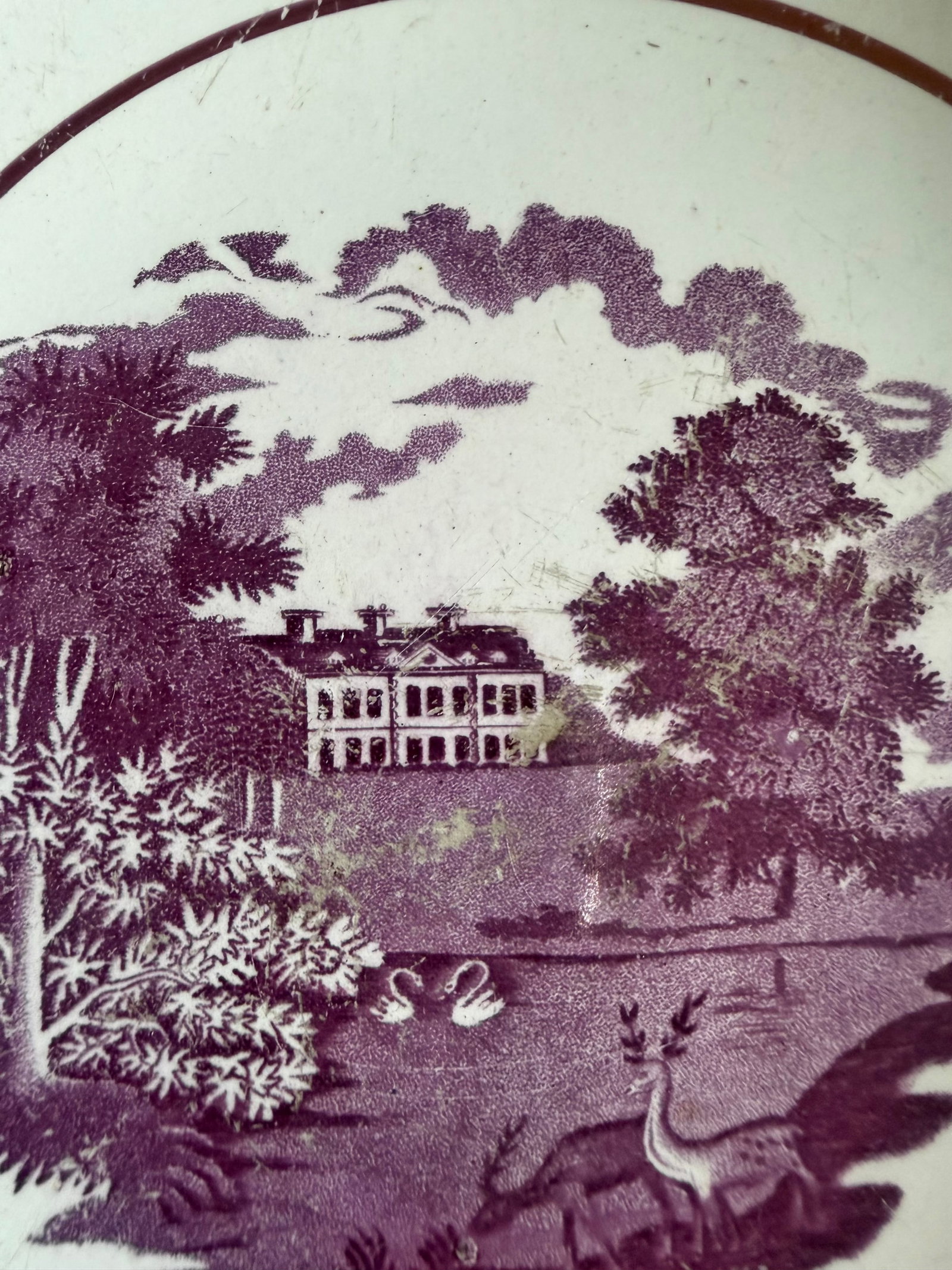 Rare Antique Pink Lustre and Bat Printed Pearlware Low Serving Bowl, Attributed to Thomas Wolfe, Cir - 6