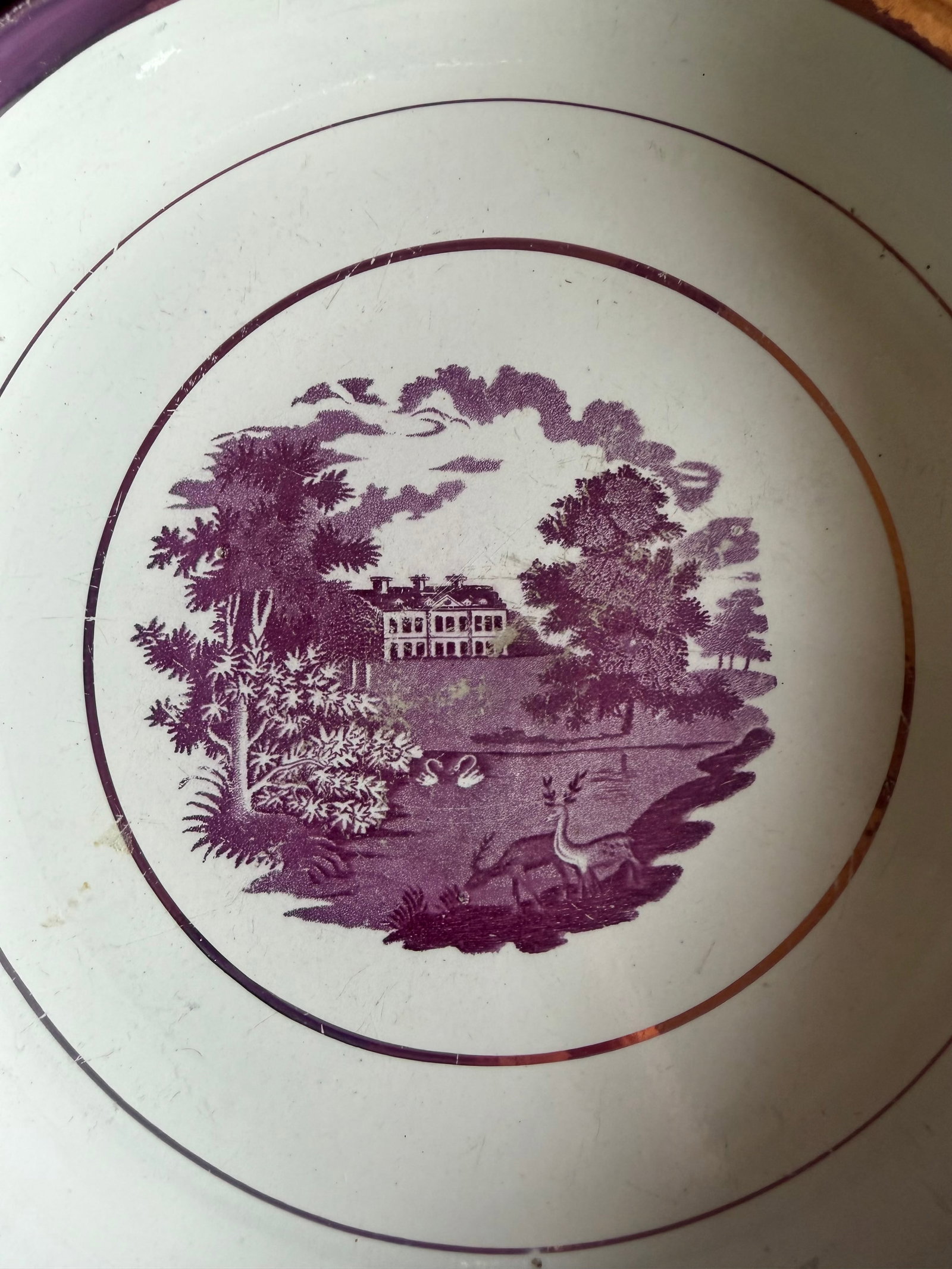 Rare Antique Pink Lustre and Bat Printed Pearlware Low Serving Bowl, Attributed to Thomas Wolfe, Cir - 9