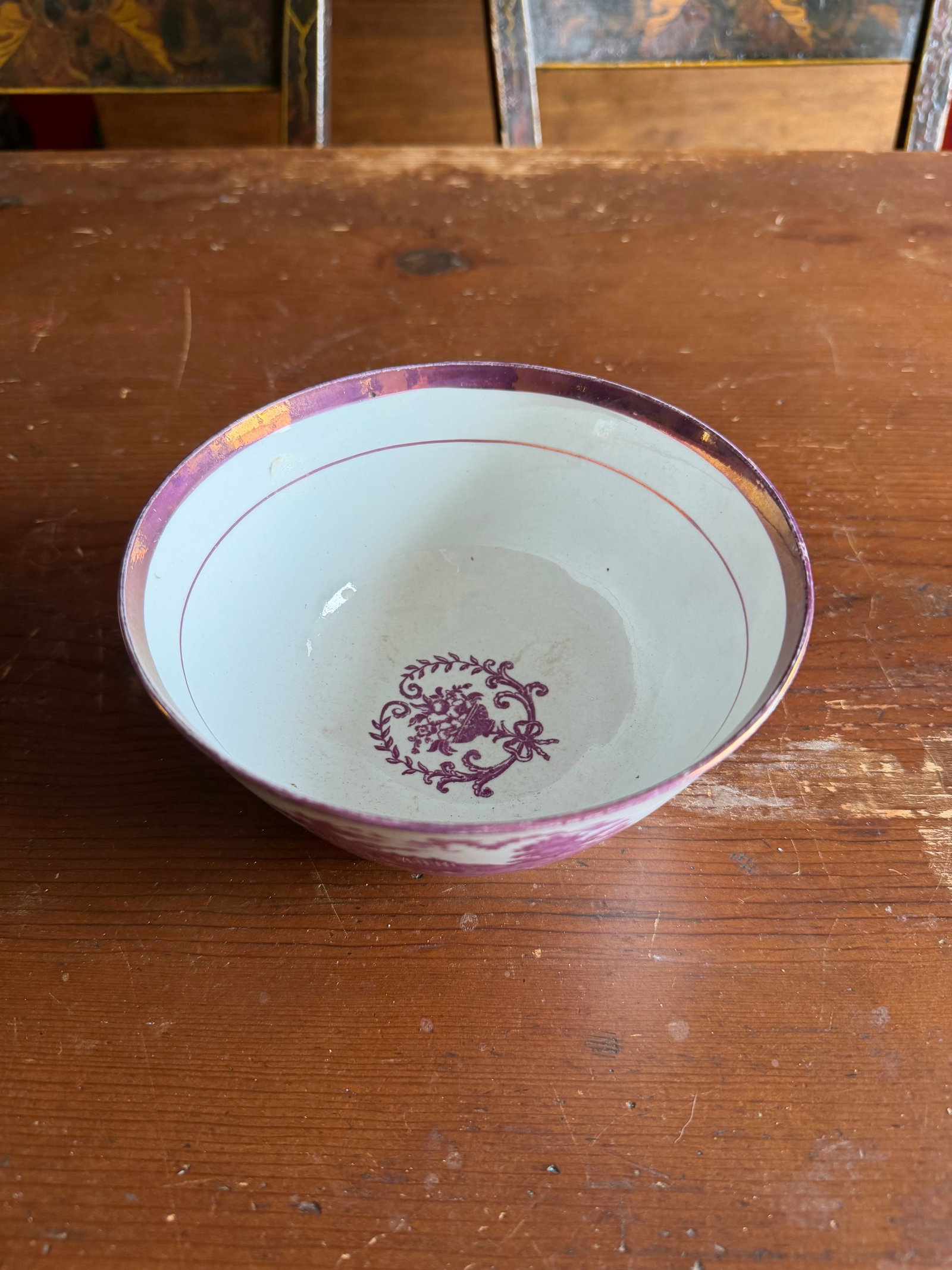 Rare Antique Pink Lustre and Bat Printed Pearlware Waste Bowl, Attributed to Thomas Wolfe, Circa 180 - 13