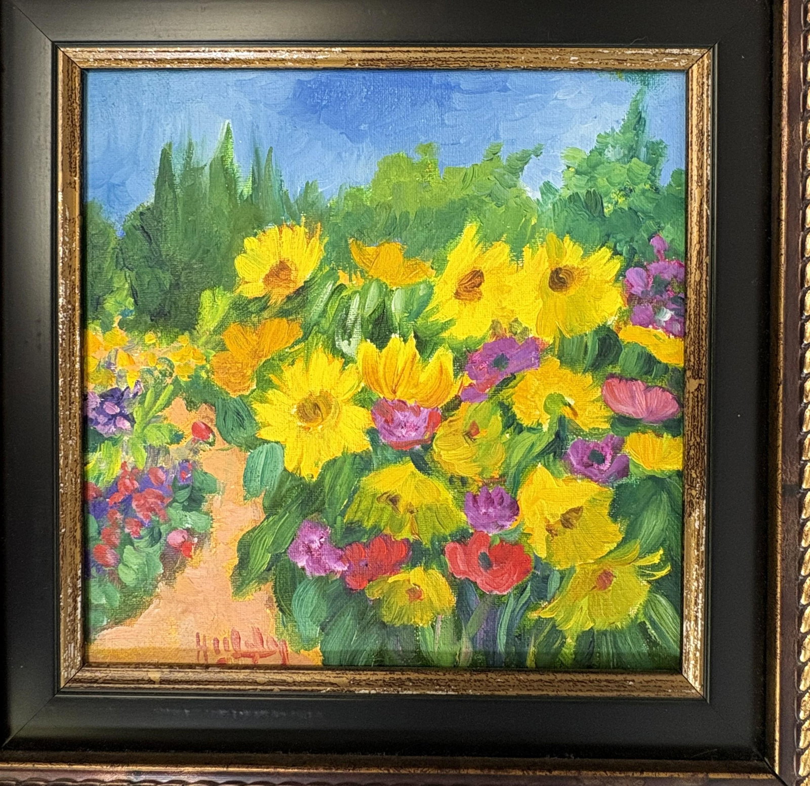 Original Signed Framed Acrylic Painting on Canvas Depicting a Flower Garden - 2