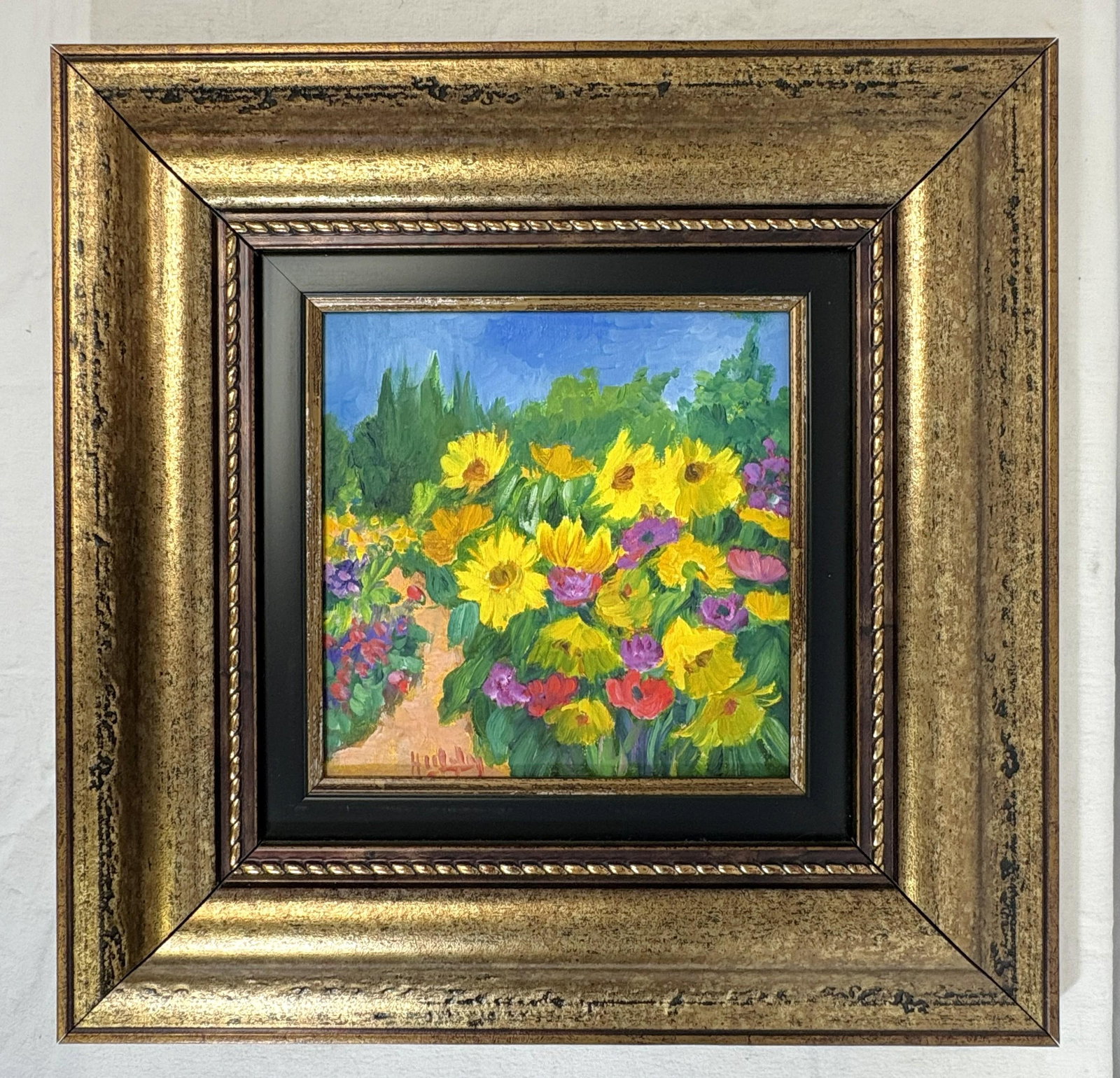 Original Signed Framed Acrylic Painting on Canvas Depicting a Flower Garden - 3