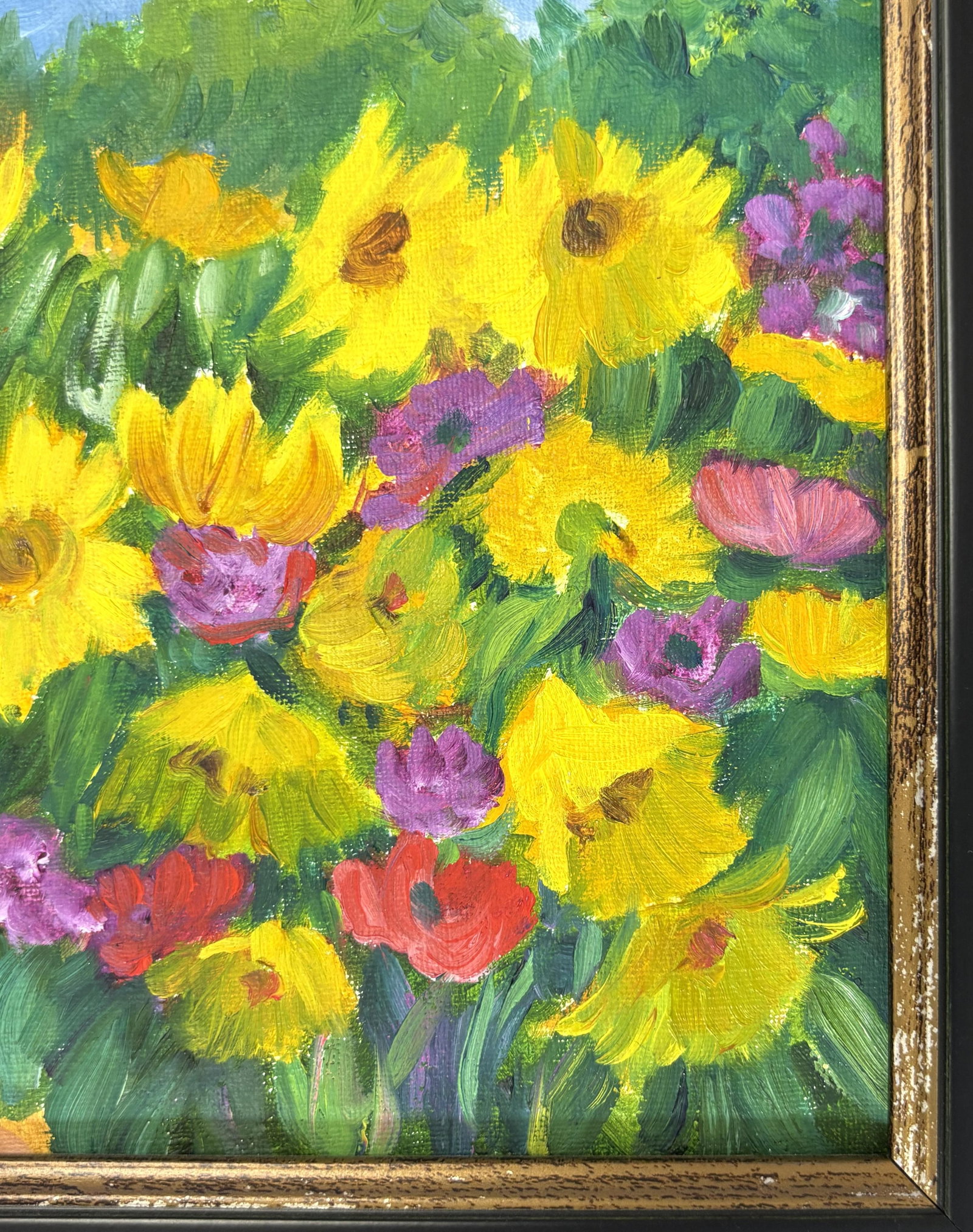 Original Signed Framed Acrylic Painting on Canvas Depicting a Flower Garden - 5