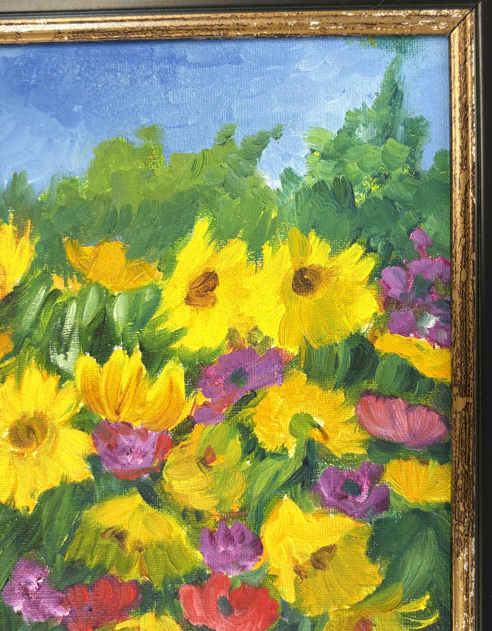 Original Signed Framed Acrylic Painting on Canvas Depicting a Flower Garden - 6