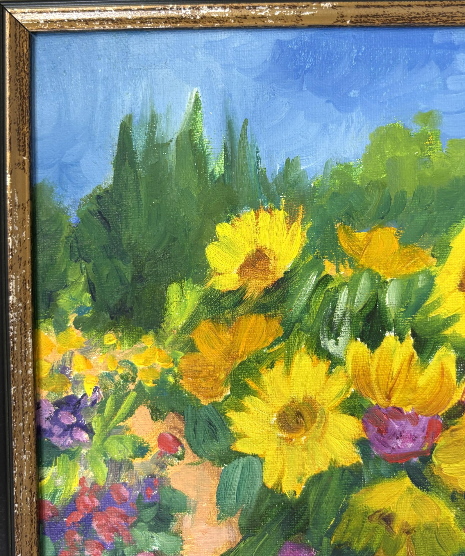Original Signed Framed Acrylic Painting on Canvas Depicting a Flower Garden - 7