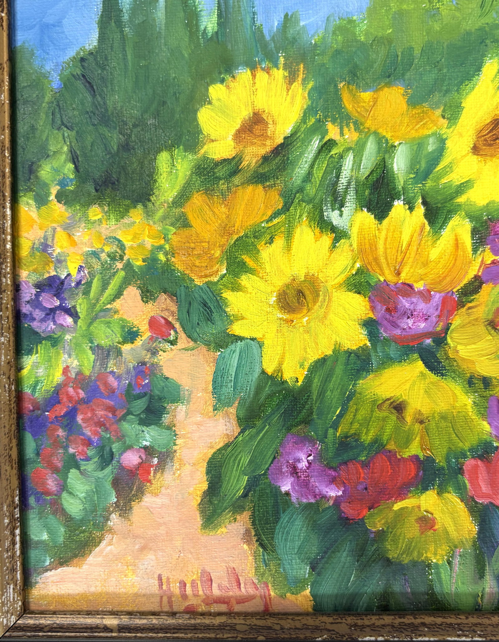 Original Signed Framed Acrylic Painting on Canvas Depicting a Flower Garden - 8
