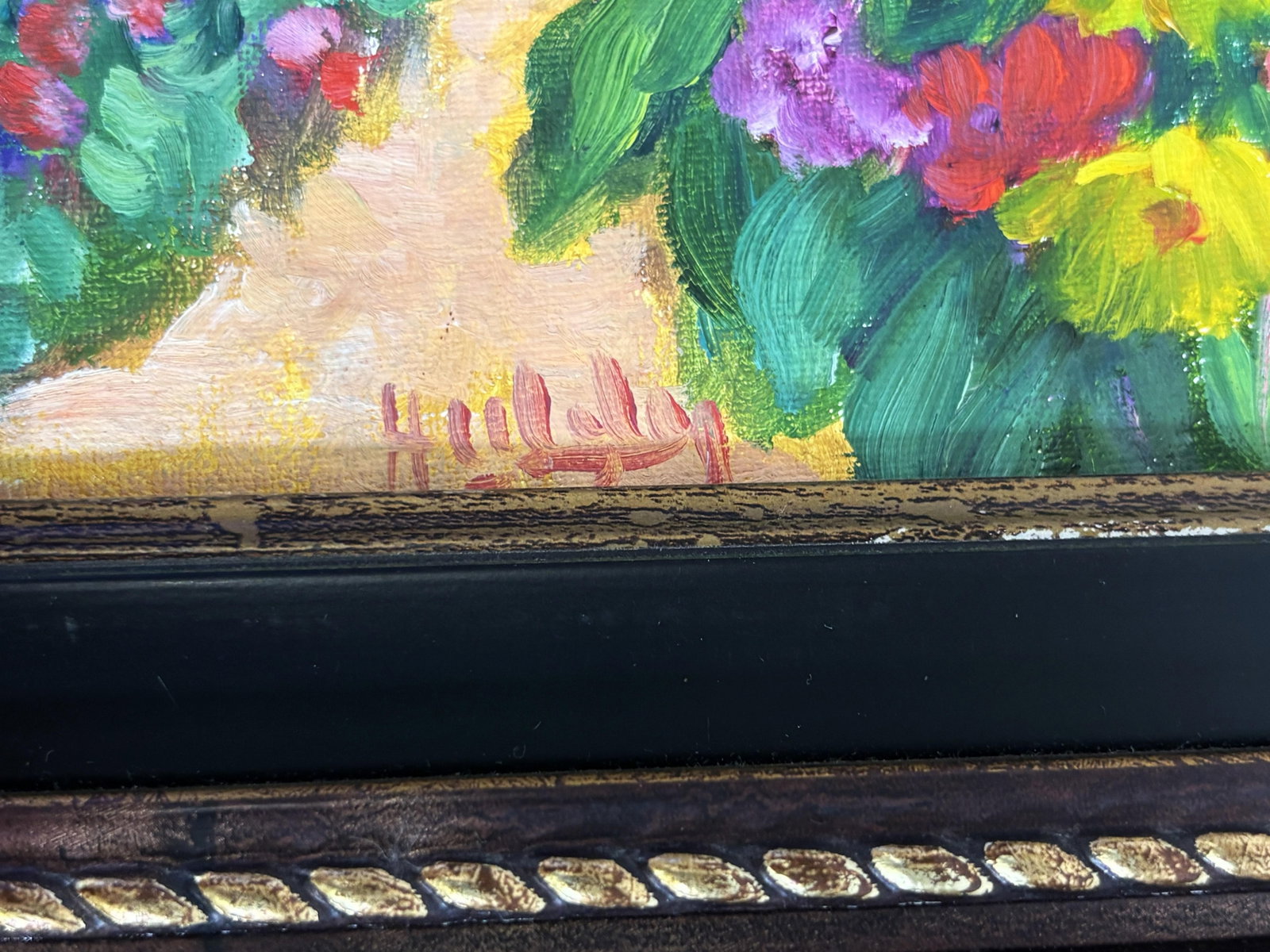 Original Signed Framed Acrylic Painting on Canvas Depicting a Flower Garden - 9