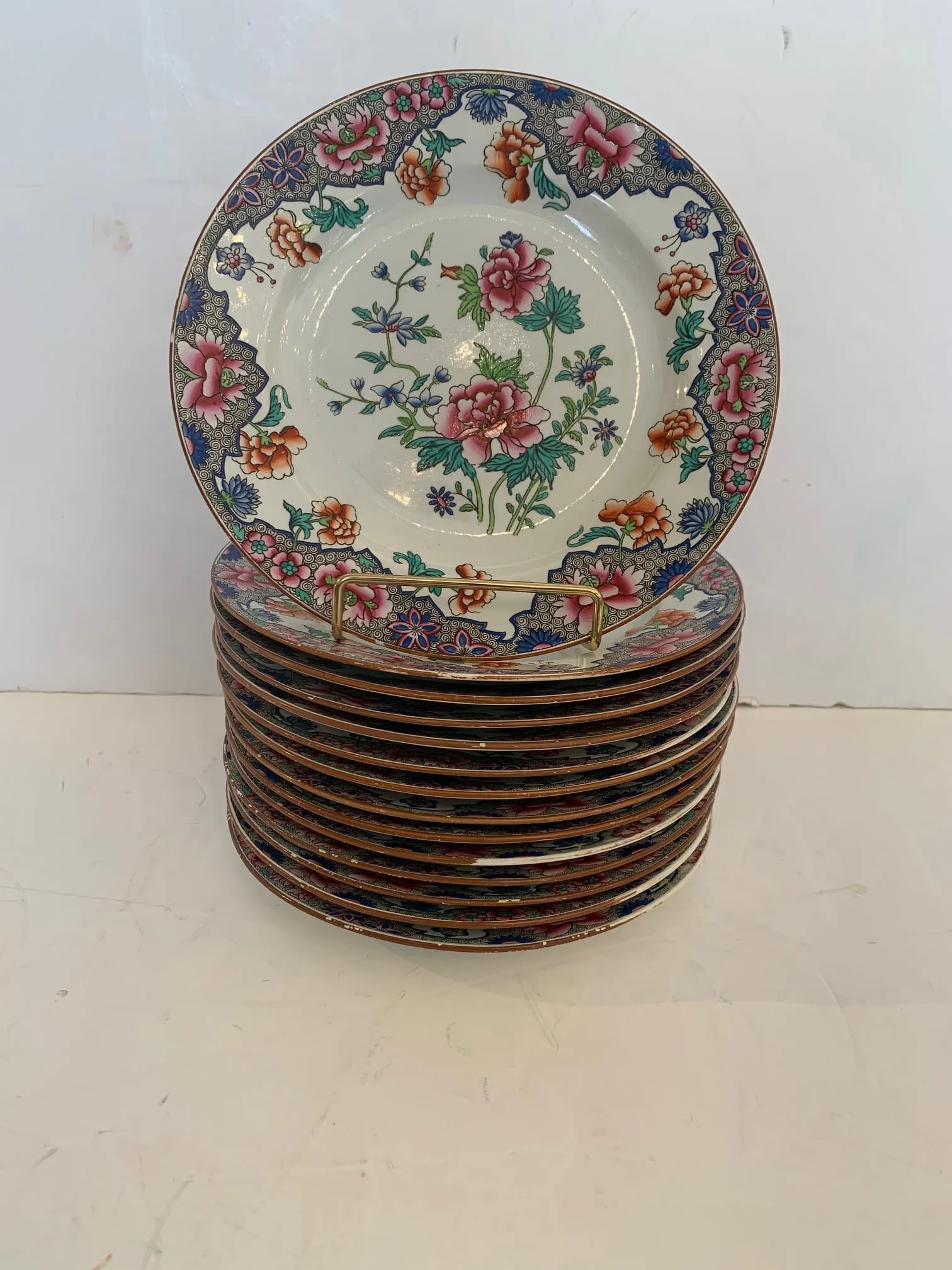 Antique English Spode Round Plates -Set of 14 - 12