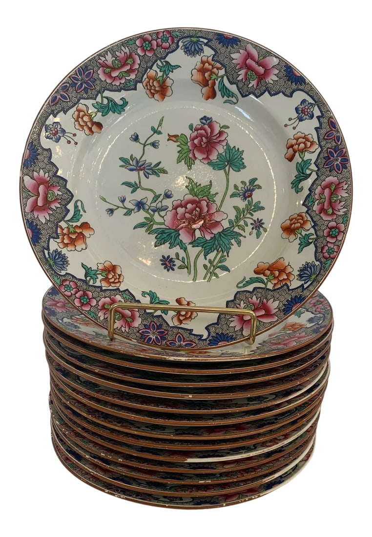 Antique English Spode Round Plates -Set of 14 (1 of 12)
