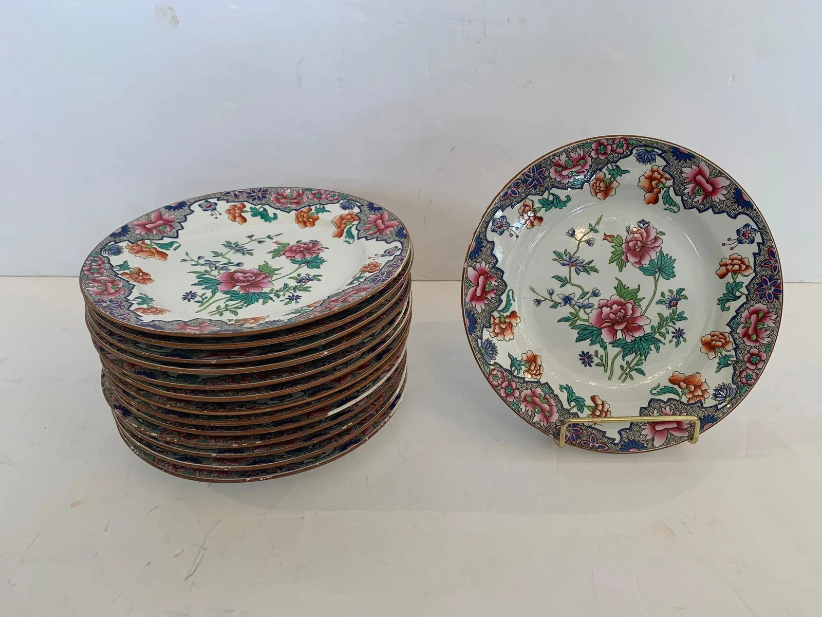 Antique English Spode Round Plates -Set of 14 - 4