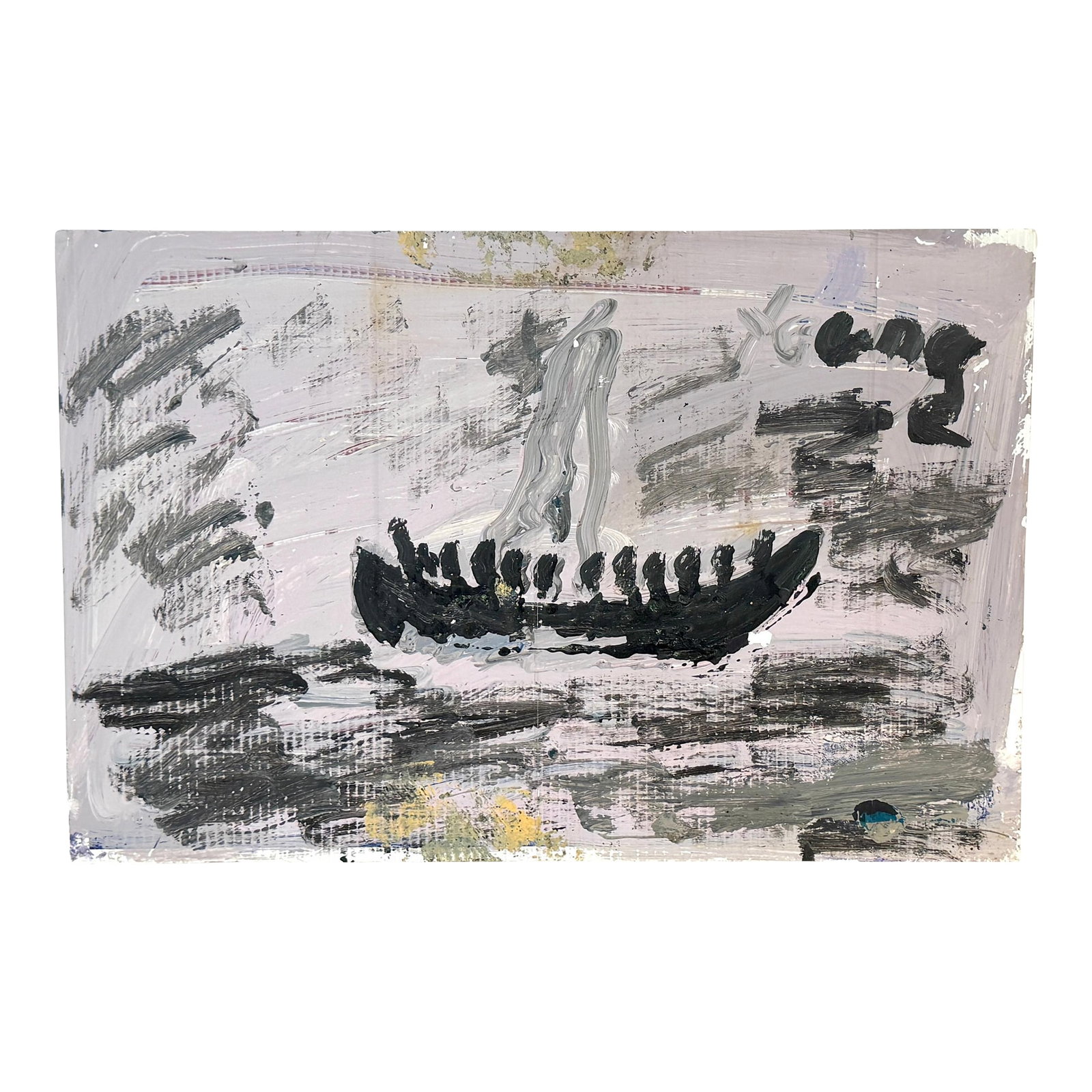 Purvis Young (1943–2010) Exodus Boat with Figures, Miami, 1980s: Purvis Young Exodus Boat with Figures, Miami, 1980s House paint on found political campaign board 24" W × 16" H This powerful late-period work by Purvis Young (1943–2010) exemplifies the ar