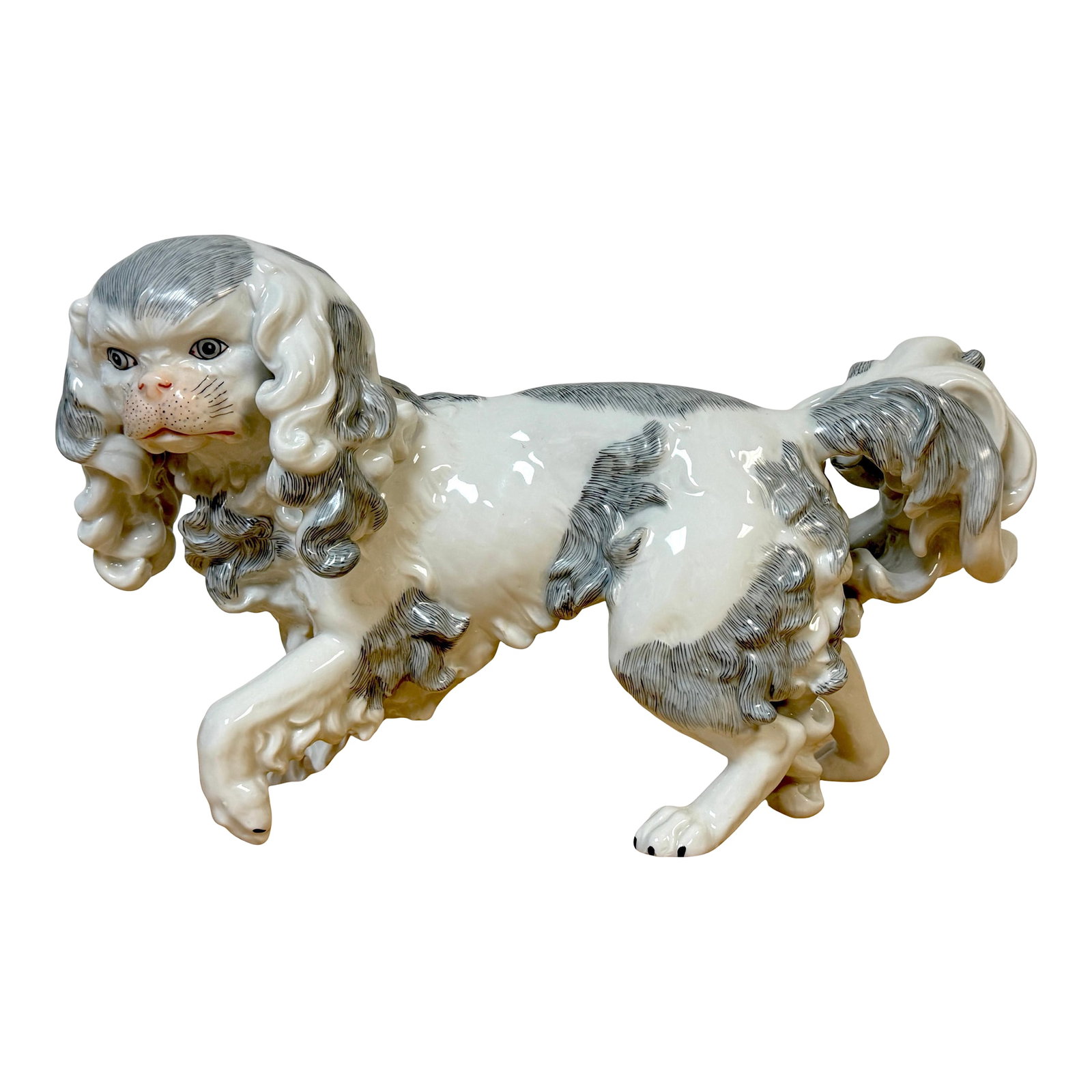 Large Dresden Porcelain Standing Toy Spaniel King Charles / Pekingese, 1900s (1 of 11)