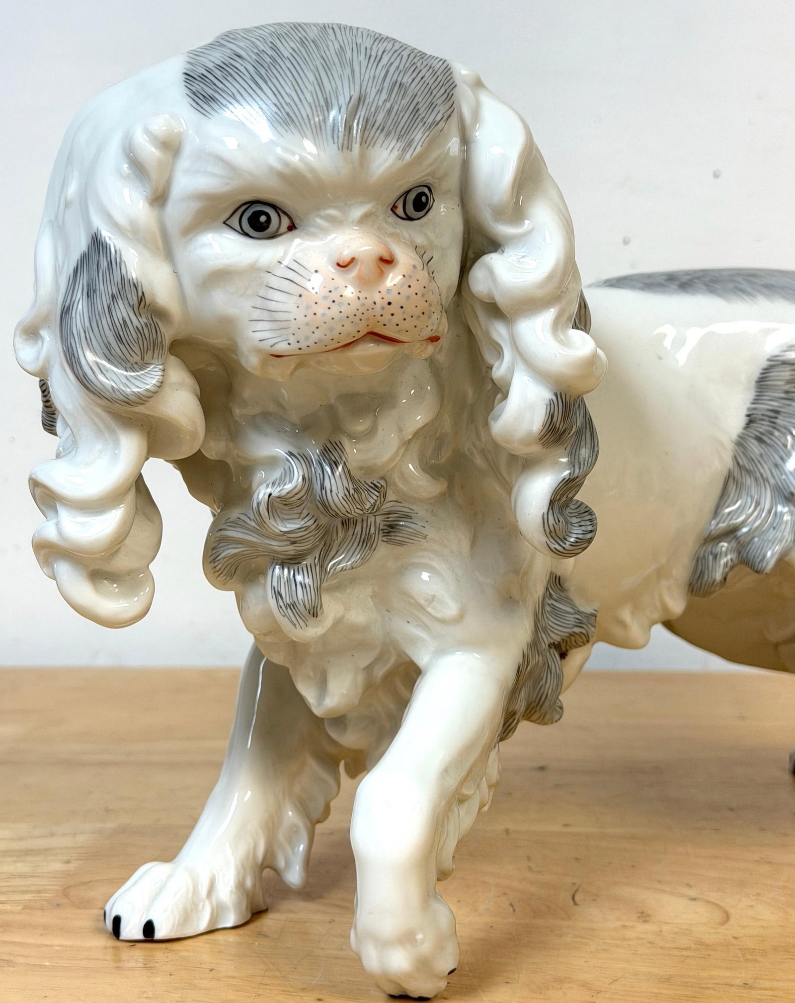 Large Dresden Porcelain Standing Toy Spaniel King Charles / Pekingese, 1900s - 4
