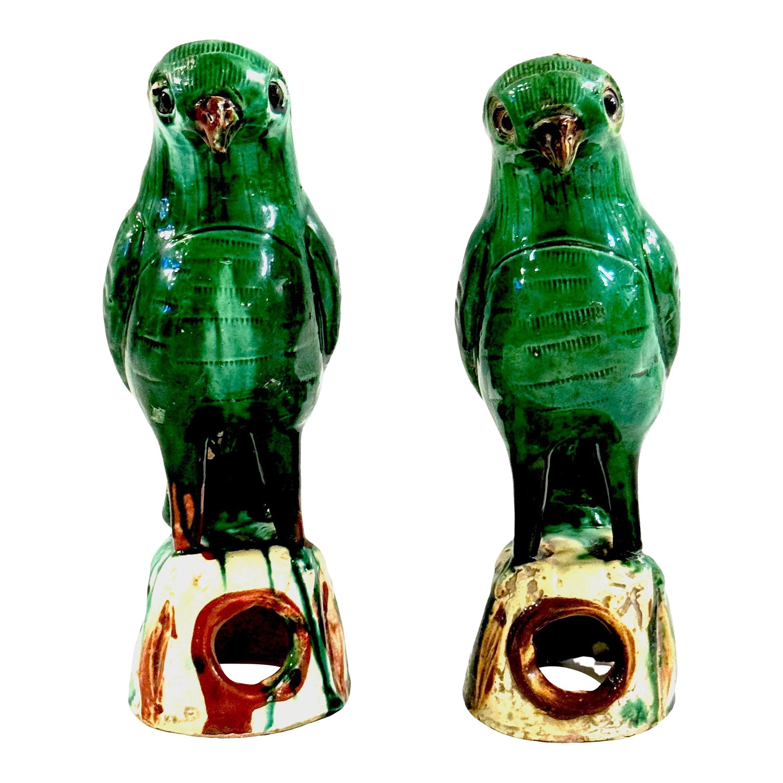 Pair #2 Chinese Export Porcelain Green Sancai Glazed Parrots (1 of 8)
