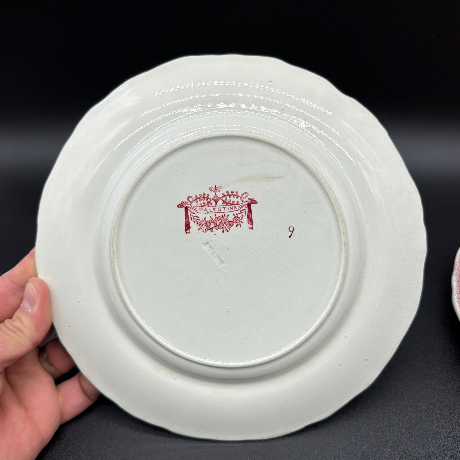 A Pair of Antique Staffordshire "Palestine" Pink Transfer Decorated Plates, 1830's - 6