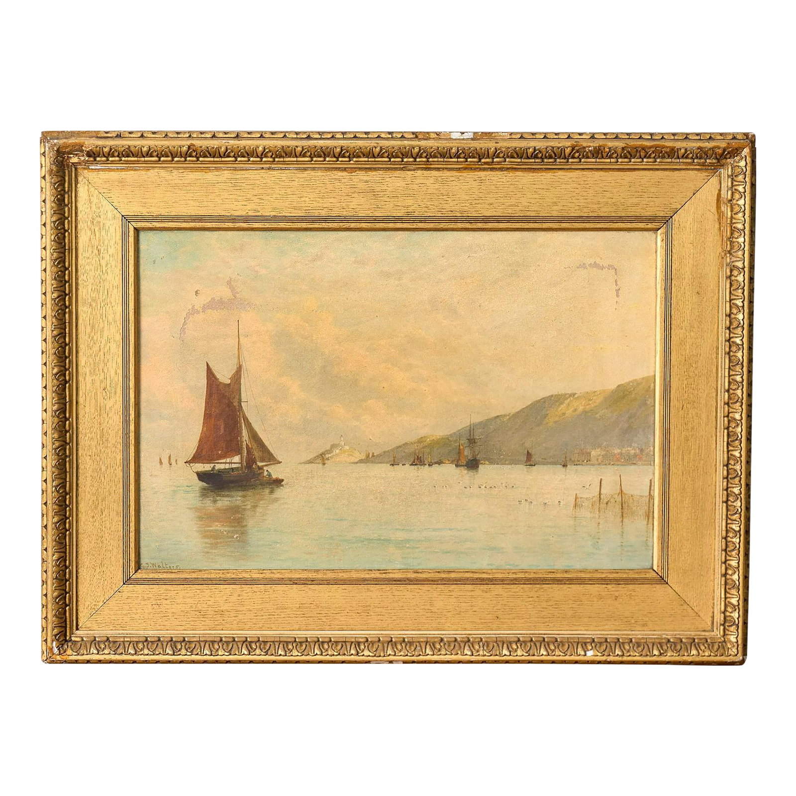 Late 19th Century George Stanfield Walters (English, 1838-1924) Signed Study of Boats Oil on Canvas (1 of 10)