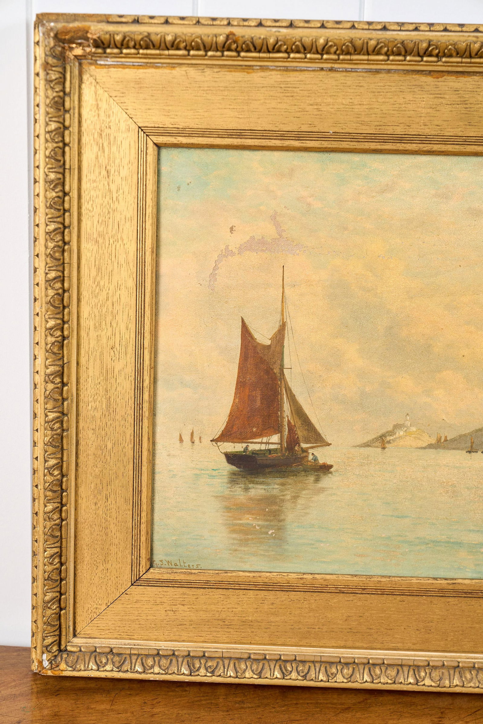 Late 19th Century George Stanfield Walters (English, 1838-1924) Signed Study of Boats Oil on Canvas - 4