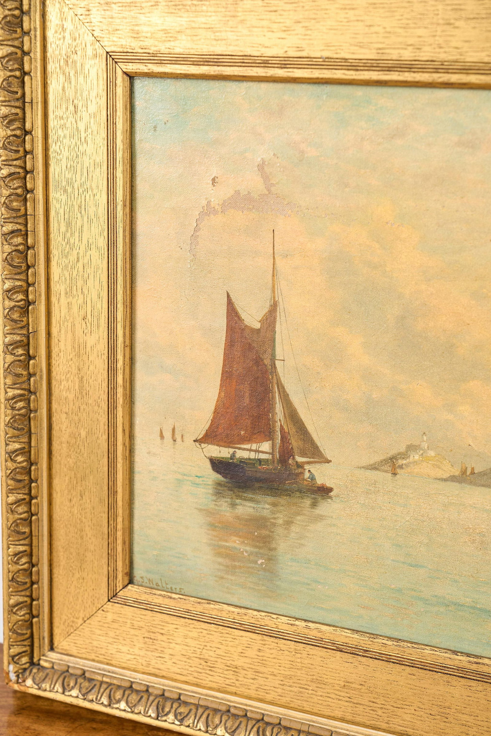 Late 19th Century George Stanfield Walters (English, 1838-1924) Signed Study of Boats Oil on Canvas - 5