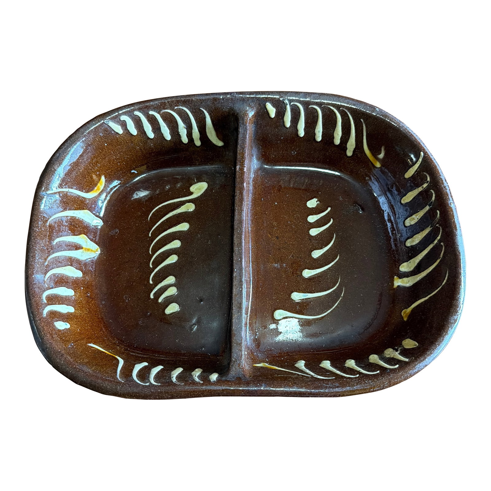 Antique English Slipware Red Pottery Decorated Divided Dish, 19th Century (1 of 12)