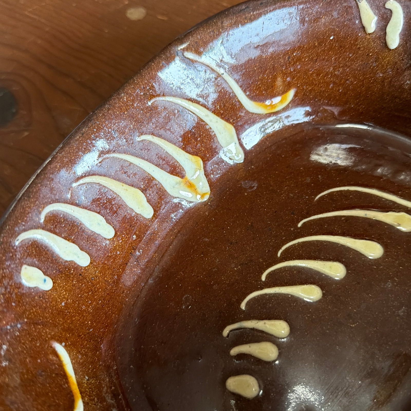 Antique English Slipware Red Pottery Decorated Divided Dish, 19th Century - 5