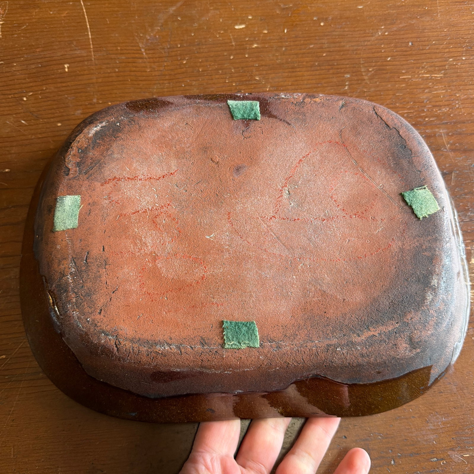 Antique English Slipware Red Pottery Decorated Divided Dish, 19th Century - 9