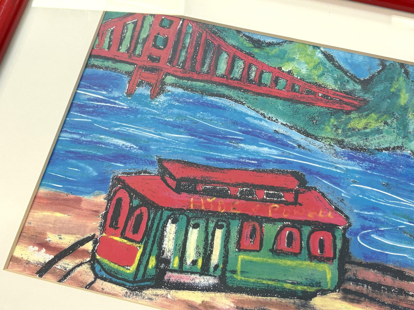 Original Signed and Framed Primitive Pastel Artwork Depicting a 'Bridge & Train' - 13
