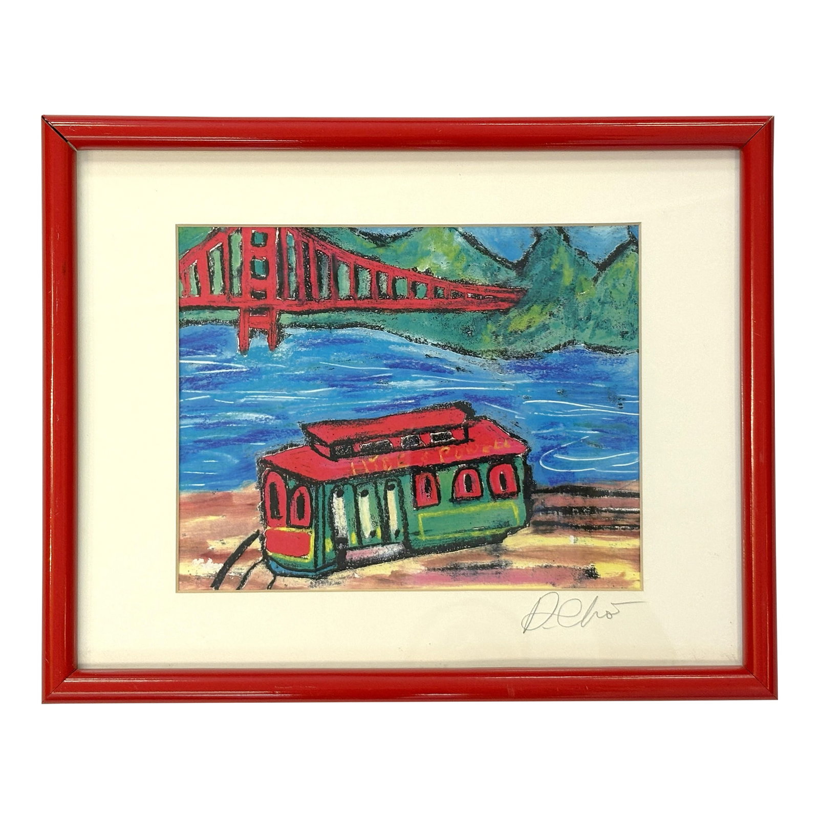 Original Signed and Framed Primitive Pastel Artwork Depicting a 'Bridge & Train' (1 of 13)