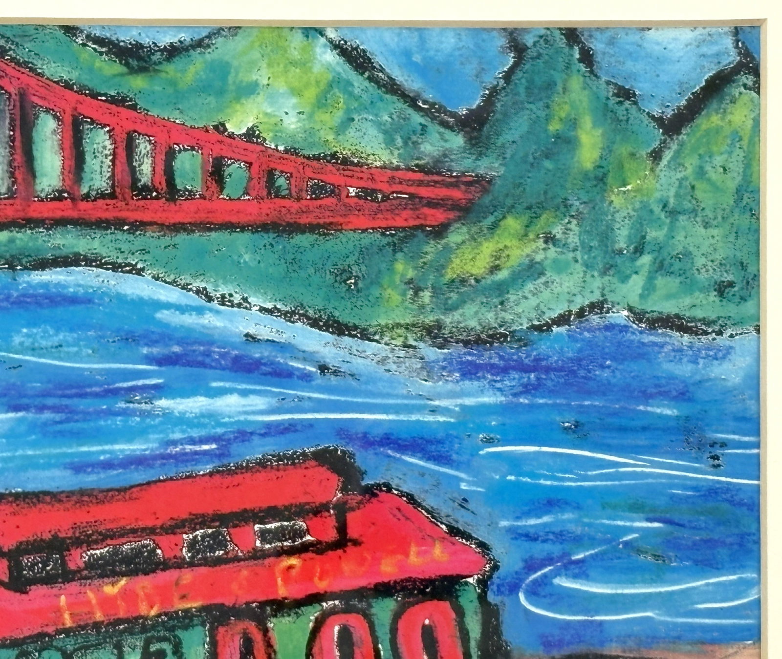 Original Signed and Framed Primitive Pastel Artwork Depicting a 'Bridge & Train' - 3