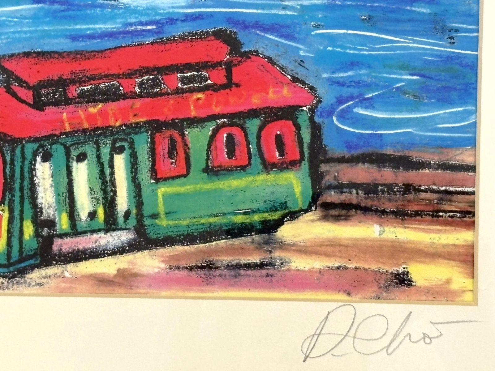 Original Signed and Framed Primitive Pastel Artwork Depicting a 'Bridge & Train' - 4