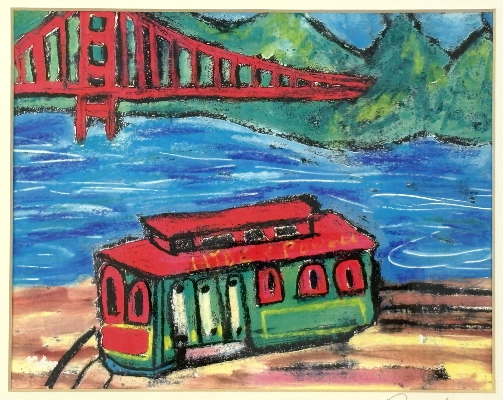Original Signed and Framed Primitive Pastel Artwork Depicting a 'Bridge & Train' - 5