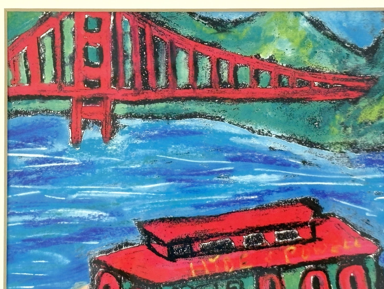 Original Signed and Framed Primitive Pastel Artwork Depicting a 'Bridge & Train' - 6