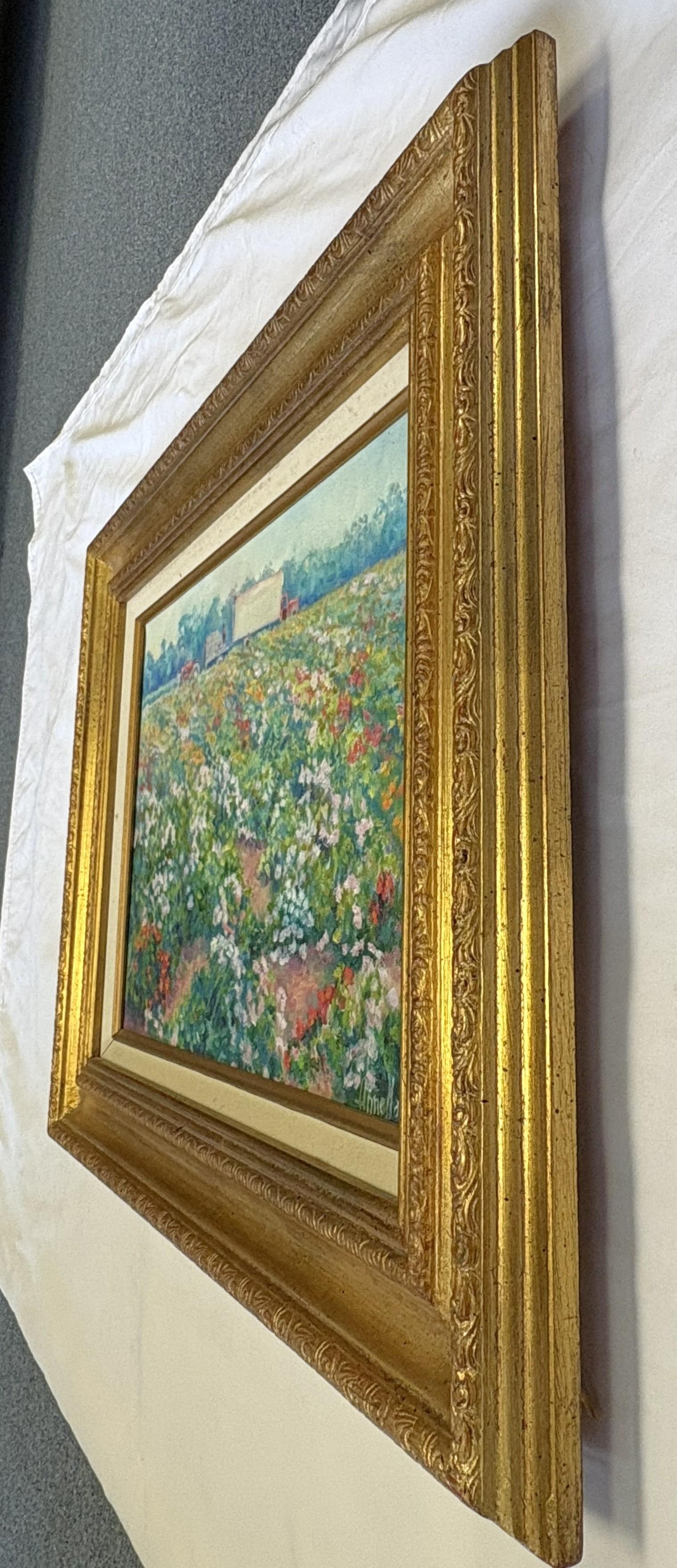 Annella Low (American, 1934-2024) Original Signed and Framed Oil on Canvas C1988 Titled 'Flower Farm - 10