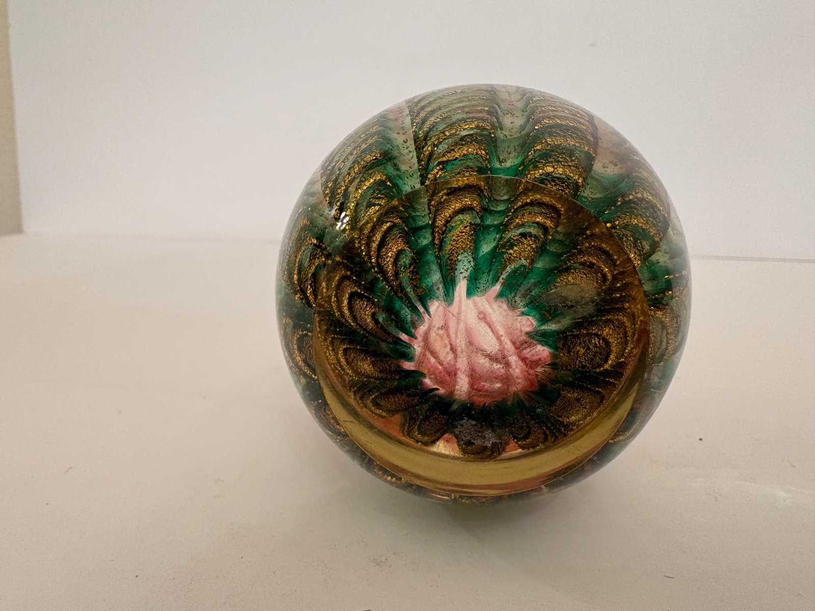 1950s Murano "Barovier & Toso" Hand Blown Glass Adventurine Gold Flex Paperweight - 4